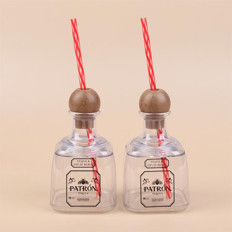 375Ml Mini Tequila Bottles Acrylic Reusable Cups With Straw Hole Small Patron Bottles Empty For Drinking