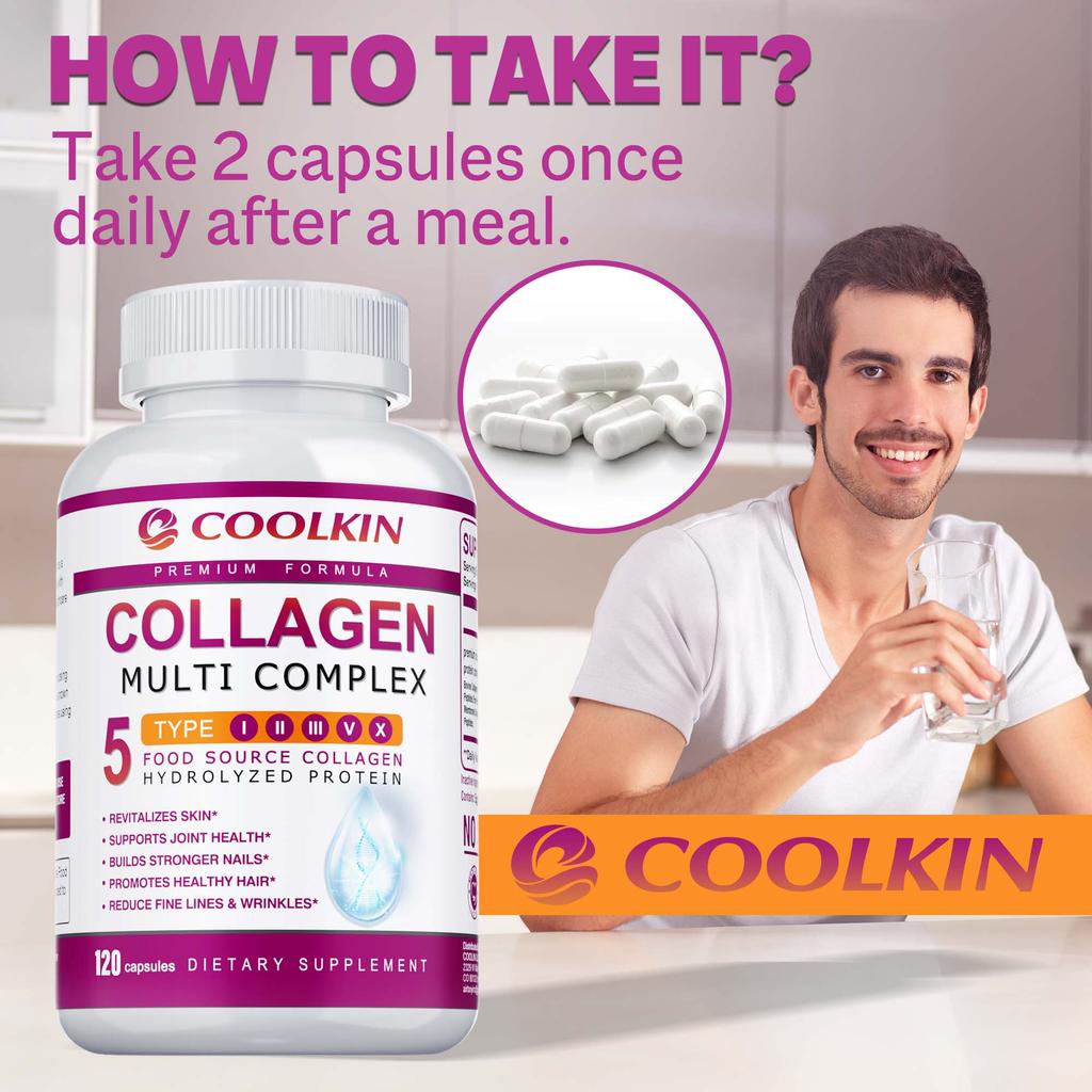 Type 5 Complex Hydrolyzed Collagen Capsules, Skin Care, Hair Care, Nail Care, Joint Care, Adult Dietary Supplement