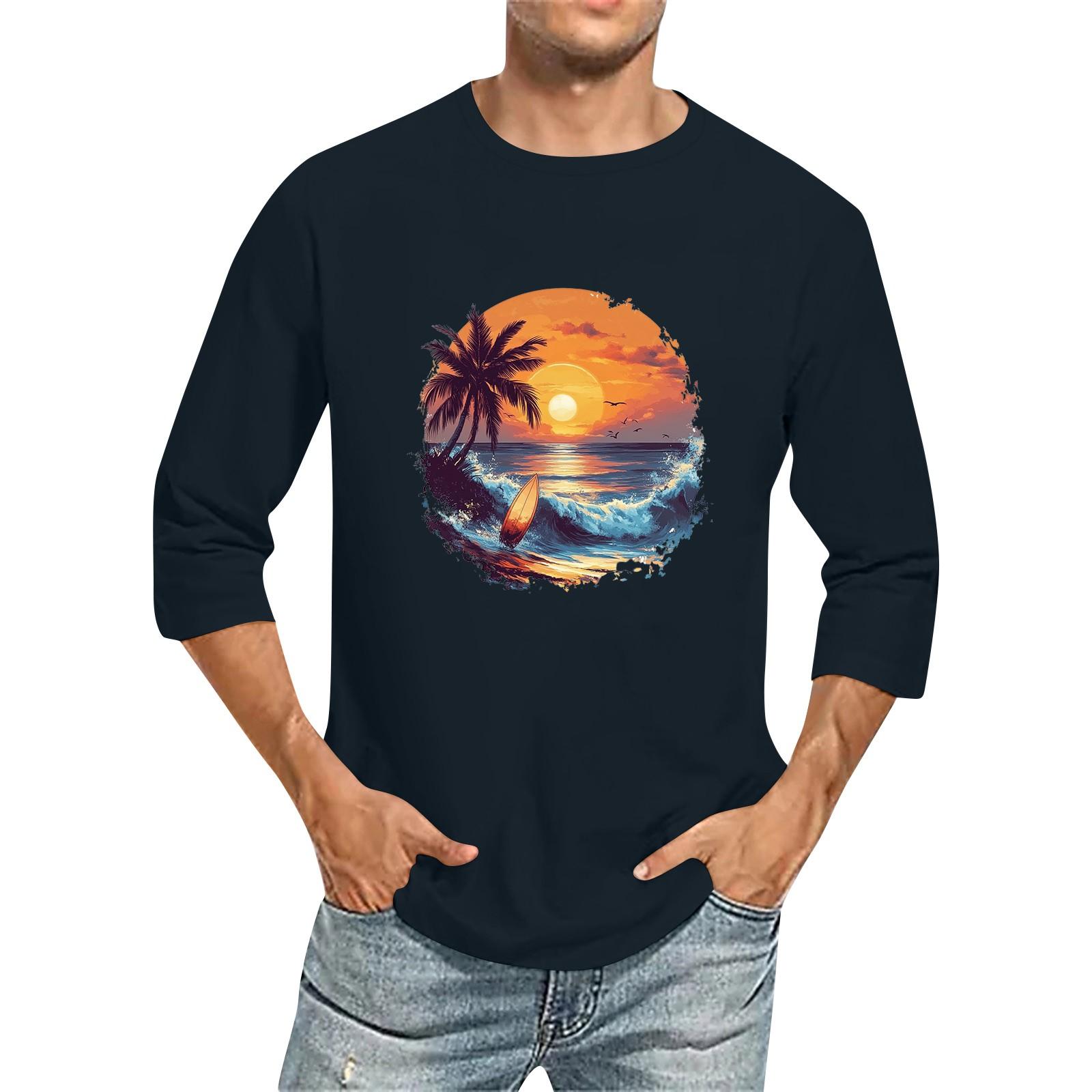 

Чоловіча однотонна футболка з круглим вирізом і три чверті XXXL Темно-синій