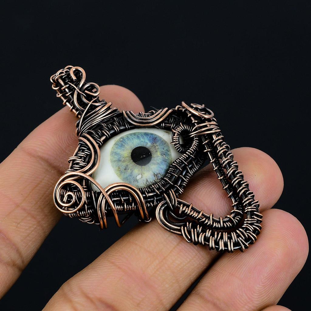 Evil Eye Pendant, 999 Copper Wire Wrapped Gemstone Jewelry, Handmade Pendant, For Mother Day