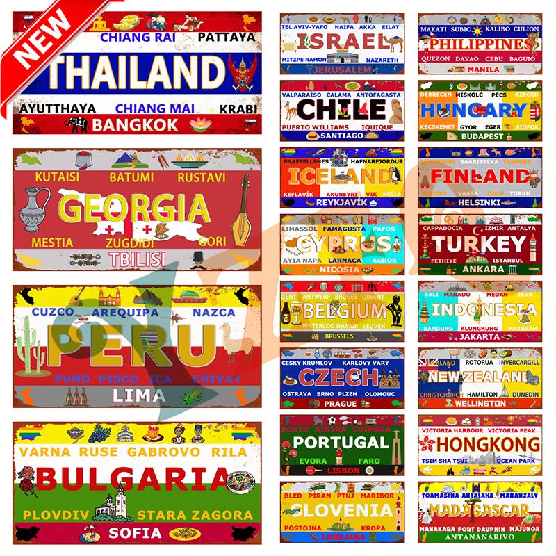 YZFQ Mexico Spain Metal Tin Sign Colombia USA Poster For Wall Restaurant Bar Home Decor 30X15CM Customizable DC-1512A