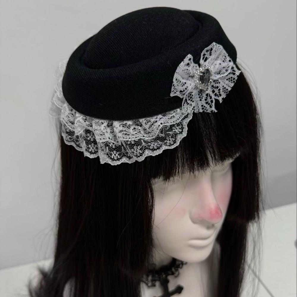 Elegant Lace Billycock Hat Sweet Heart Crystal Round Hat Hair Accessories Bow Pillbox Hat  Party