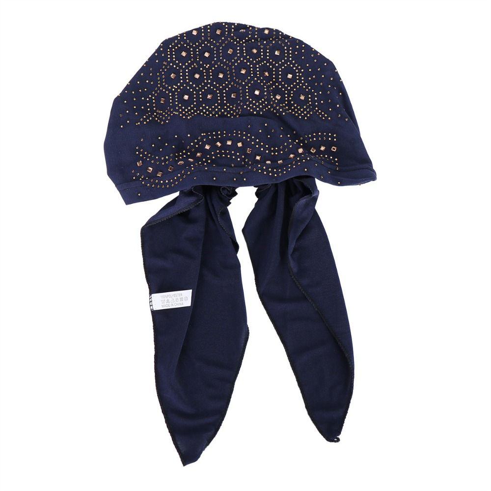 Thin Summer Muslim Headscarf Hat Solid Color Rhinestone Hijab Caps  Ramadan
