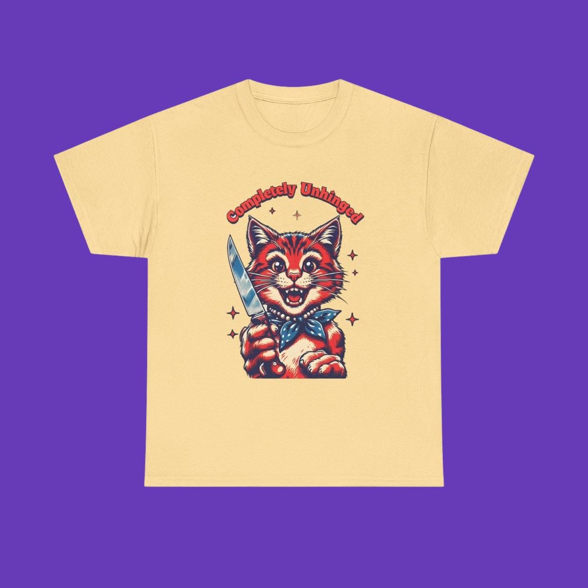 Completely Unhinged Cat Tee | Funny Vintage Crazy Kitty Graphic for Cat Lovers L