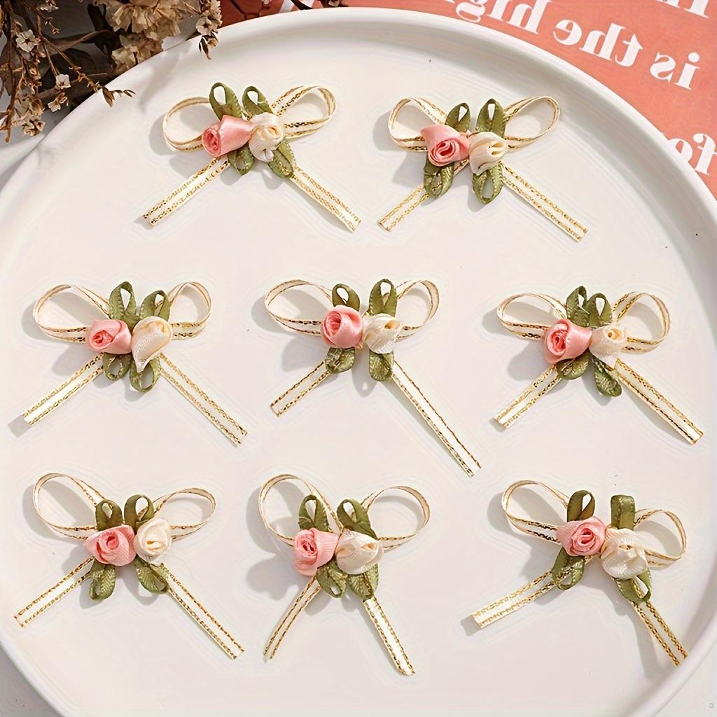 50pcs Elegant Rose Bows with Floral Accents, Mixed Colors for DIY Crafts & Gift Wrapping - Ideal for Weddings, Holidays, Birthdays & Home Decor