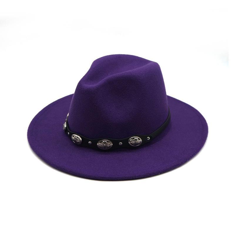 Rivet Flower Belt Soft Felt Hat Solid Color Woolen British Style Gentleman'S Top Hat Sun Protection Shade Jazz Hat