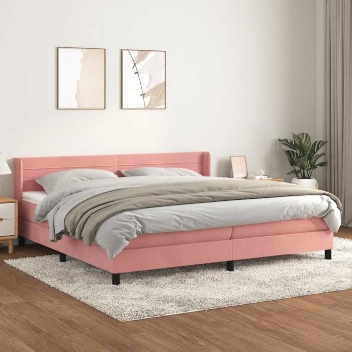 Sommier à lattes avec matelas - Rose - 200x200 cm - Tête de lit réglable - Velours doux