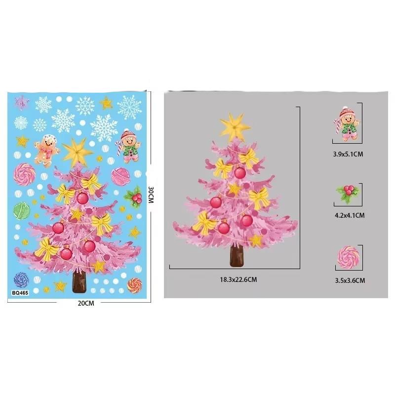 Christmas Pink Santa Claus Stickers Xmas Ball Garlands Bell Snowman Static Stickers Merry Christmas Decor Happy New Year