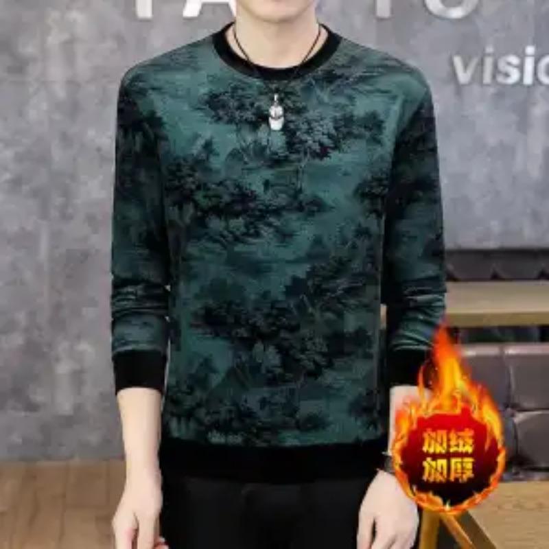 Autumn and Winter New Men's Gold Velvet Casual Long-sleeved Plus Velvet T-shirt Thickened Warm Top Sweatshirt