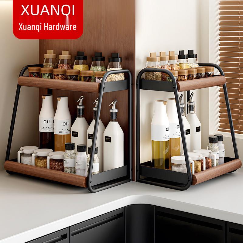 Double-Layer Kitchen Countertop Seasoning Rack for Oil, Salt, and Sauce Storage