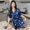"Travel In Space" Kitty Cat Cute Pajamas Women'S Summer Ice Silk Cool Short-Sleeved Loungewear Set