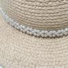 New pearl flat top straw hat women's summer seaside vacation photo sun protection sun hat straw woven sun hat hat