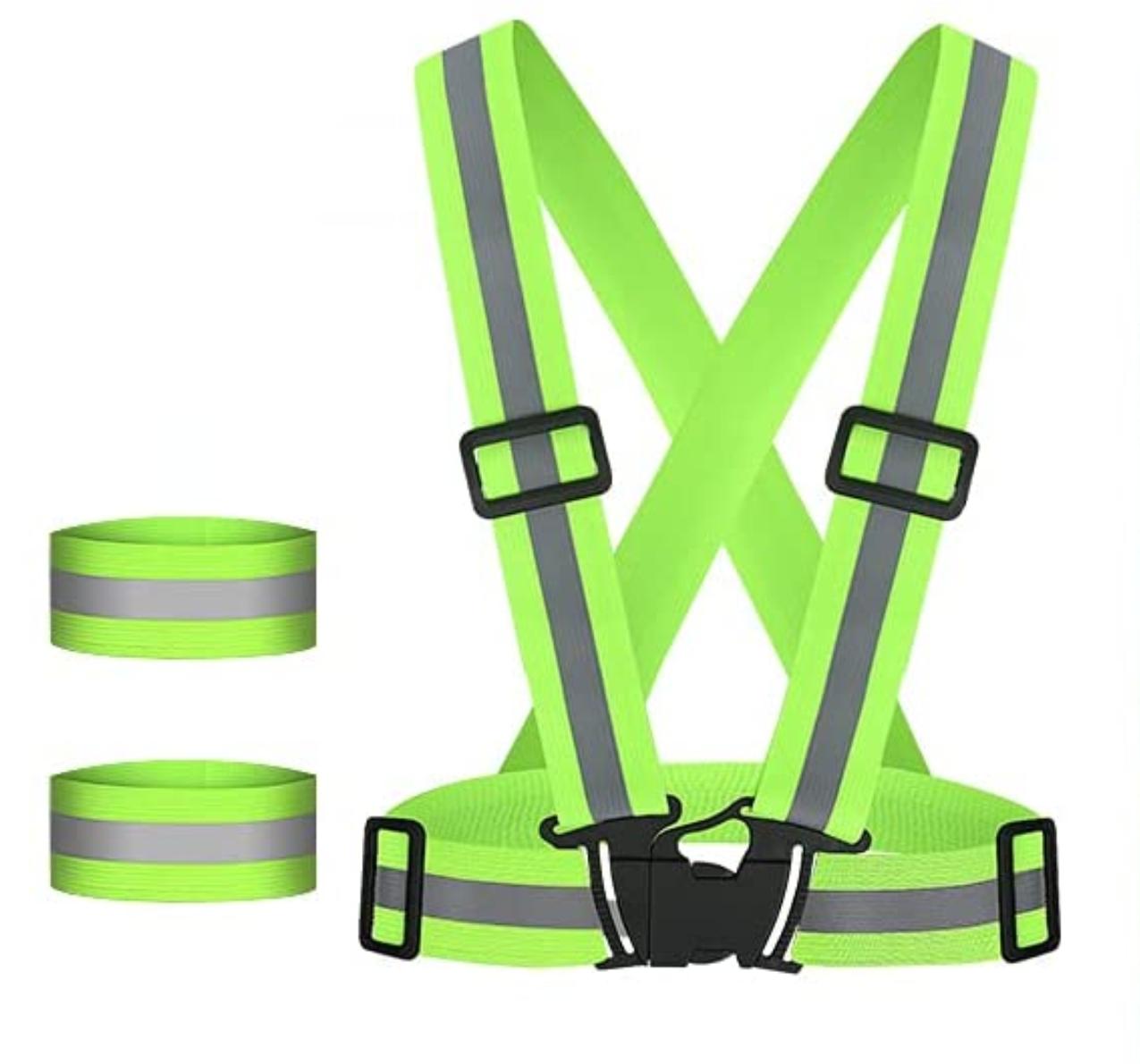 

2023 Светоотражающие ремни для ночной работы, безопасность для бега, езды на велосипеде, светоотражающий регулируемый жилет, светоотражающий жилет высокой видимости 3pcs зелёный