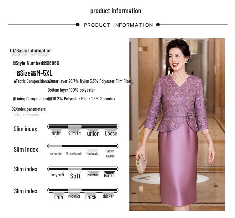 Robe Amincissante Élégante à Col en V pour Mamans - Jupe en Dentelle Violette