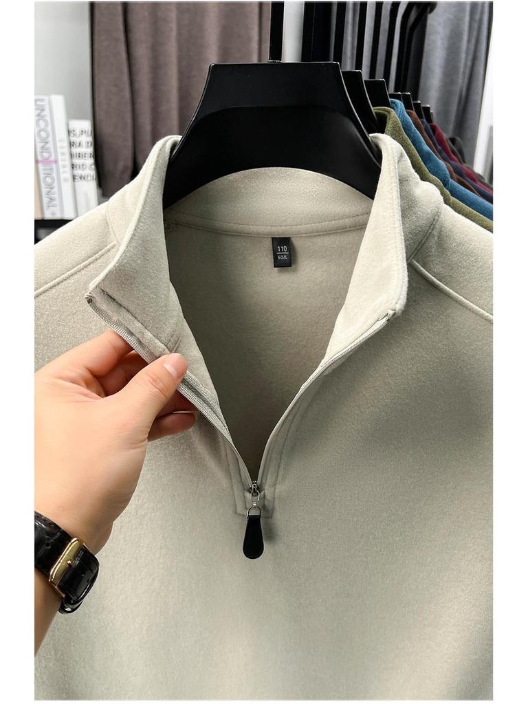 Men's Double-Sided Fleece Half-Zip Long-Sleeve T-Shirt with Half-High Collar - Warm Winter Base Layer Sweatshirt