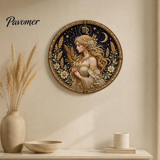 12 Zodiac Signs Faux Pearl Decor Sign Art Kit, DIY Painting Handmade Picture Kit Kits, Round 3D Constellation Wall Craft for Adults, Home Decoration