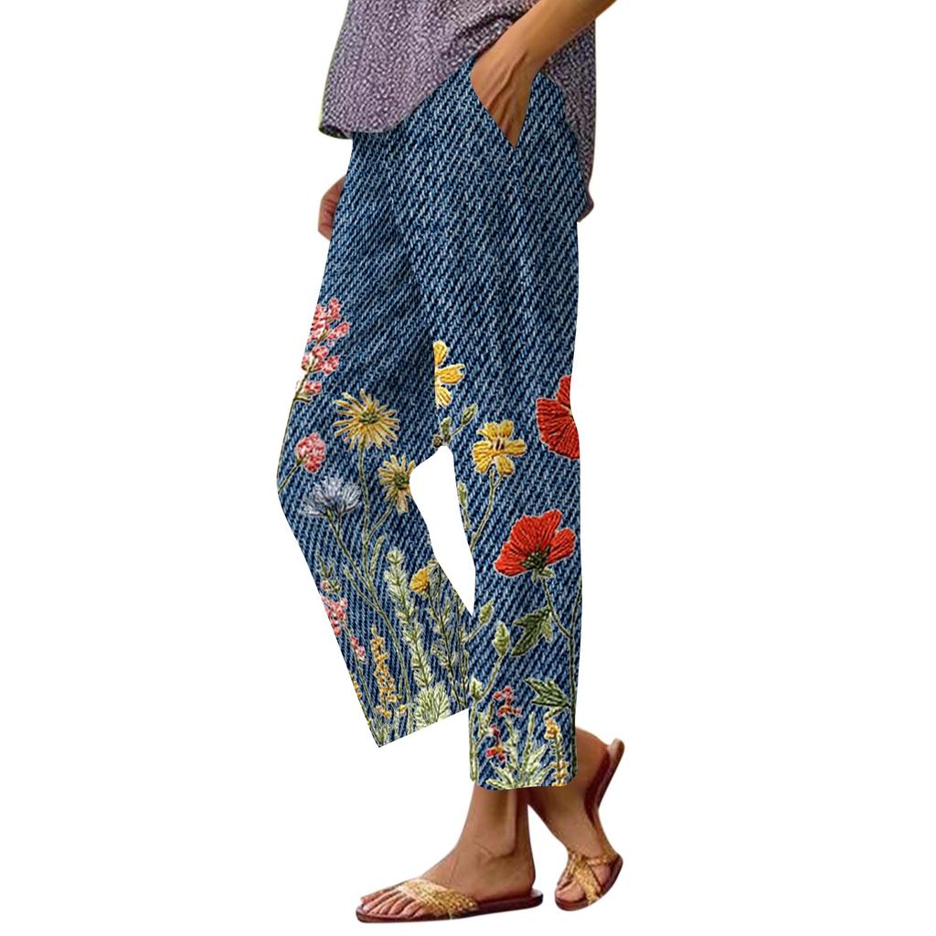 Women’s Casual Printed Drawstring Pants with Pockets Elastic Waist Relaxed Fit Comfortable Lightweight Trousers for Everyday Wear