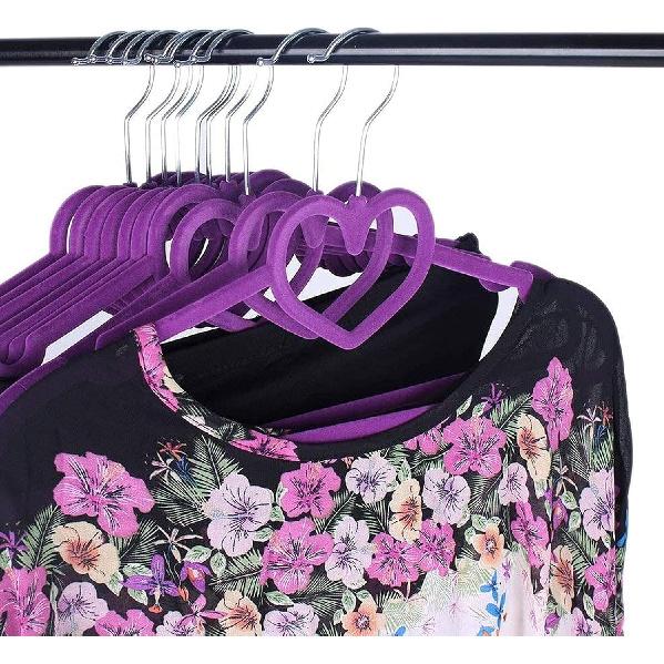 JYCCH Velvet Hangers (50-Pack) -Non-Slip- Ultra Thin Space Saving-Strong Hook Heart Shaped-Flocking Clothes Hangers for Abaya, Coats, Pants,Wine red