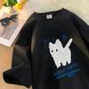 Fashion Summer Simple and Fun Black Cat Print Short Sleeved Women and Men Ins Couple Half Sleeved Loose T-shirt Y2k Top