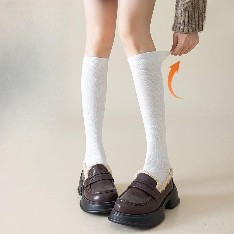 Wadenlange Socken für Damen im Frühling und Herbst, Oberschenkelhohe Socken, Einfarbige Baumwollsocken, Lange Socken