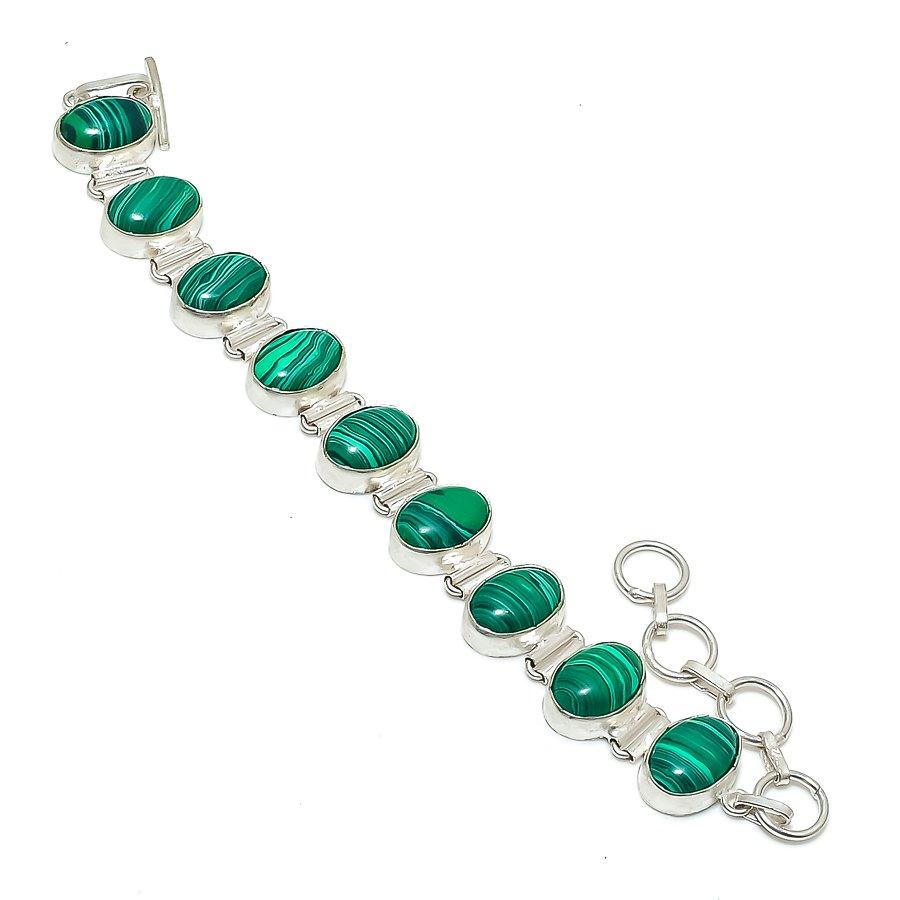 Natural Malachite Gemstone Handmade 925 Sterling Silver Bracelet 7-8  ASB-3029