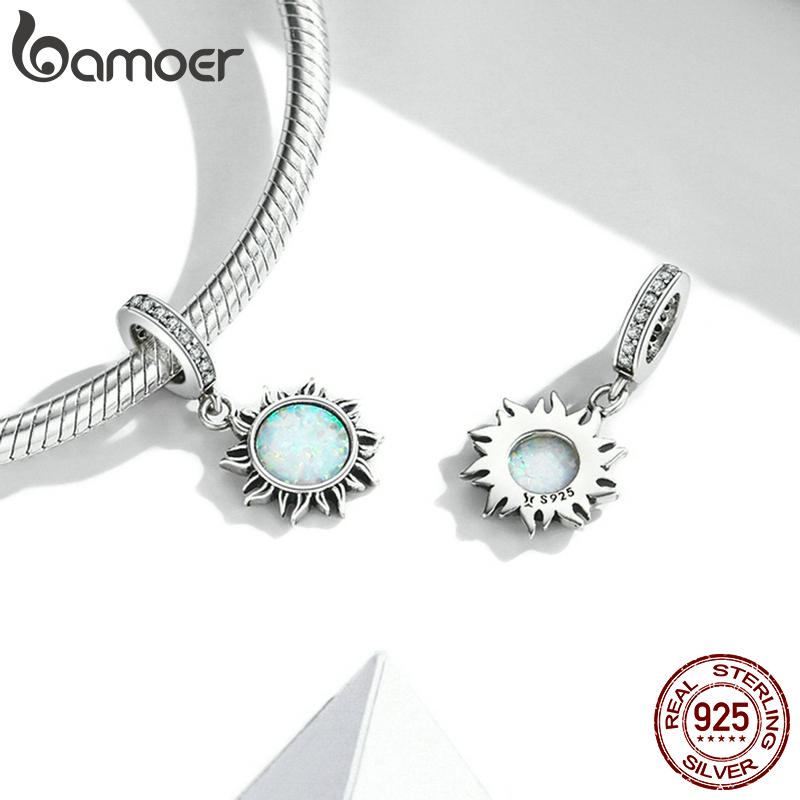 bamoer 925 Silver Blue Snowflake Spacer Charm Frozen Ice Crystal Opal Sun Pendant for Bracelet Women Fashion Jewelry