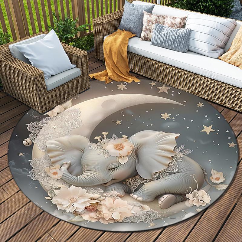 1Pc Elephant Circular Print Rug - Home Decoration Carpet For Living Room Bedroom Flooring Computer Chair Area Rug