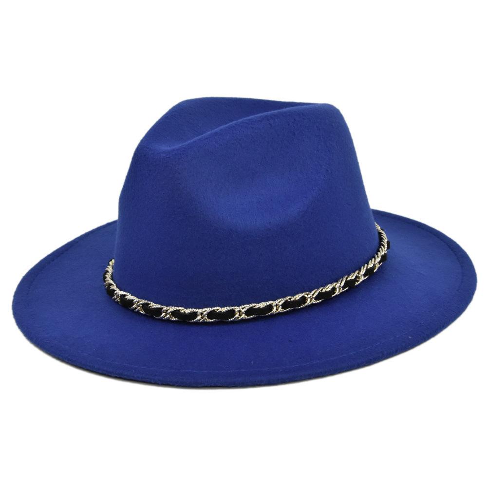 Chain woolen british retro jazz hat large brimmed hat woolen ancient large brimmed hat black hat