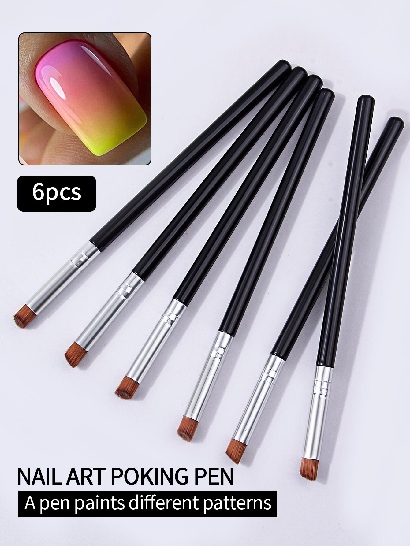 

6 шт. Кисти для растушевки градиента, кисти для дизайна ногтей, для маникюра, УФ-гель-лака, для рисования, ручка, набор инструментов и аксессуаров для ногтей чёрный