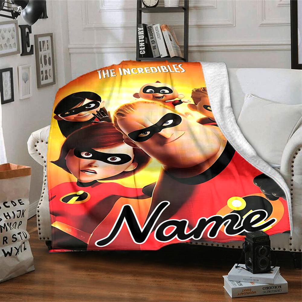 Custom Name Incredible Family Adventure flannel Blanket for Super Soft Cute Comfort Blanket for Travel Bedding Couch Sofa Blanket