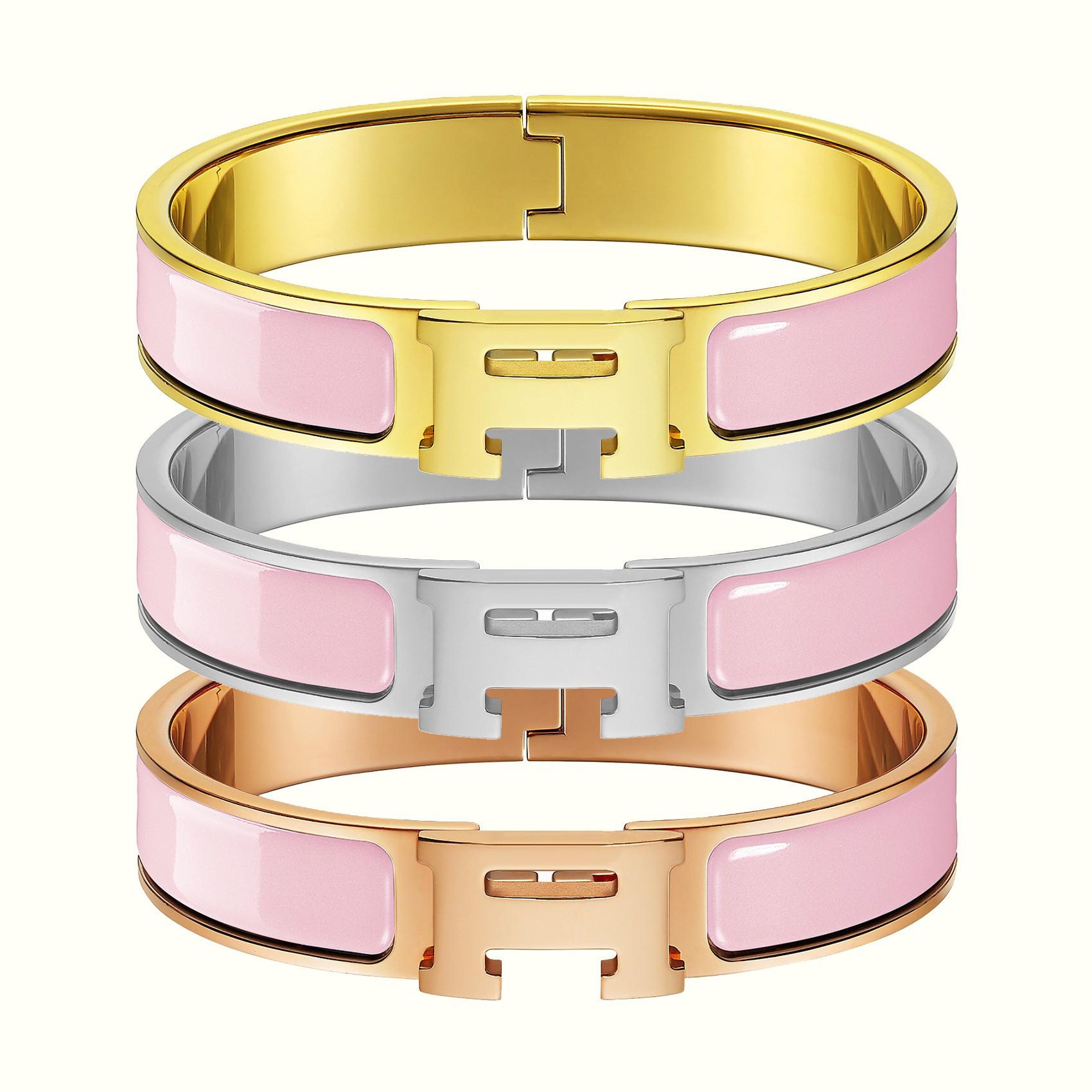 

Класичний браслет з титанової сталі кольору рожевого золота з емаллю з літерою H для пар Gold 17cm