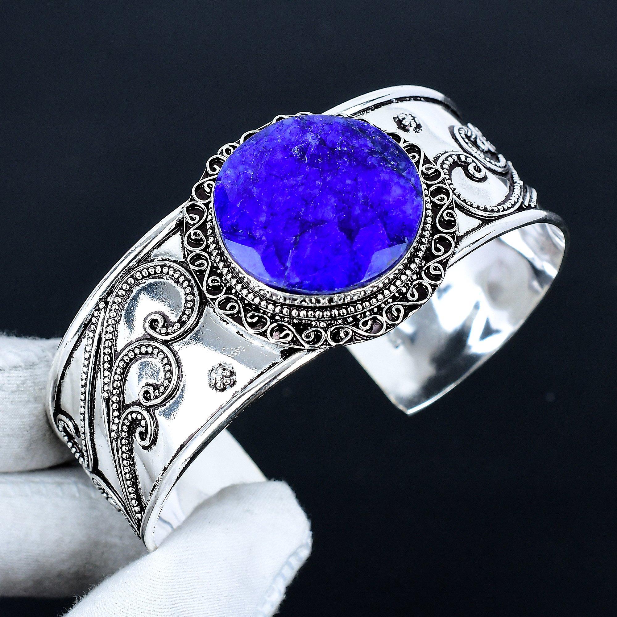 

Браслет с драгоценным камнем синий сапфир, регулируемый браслет-манжета, ювелирные изделия из стерлингового серебра 925 пробы, подарок на помолвку, свадебный подарок с браслетом из синего сапфира Adjustable синий