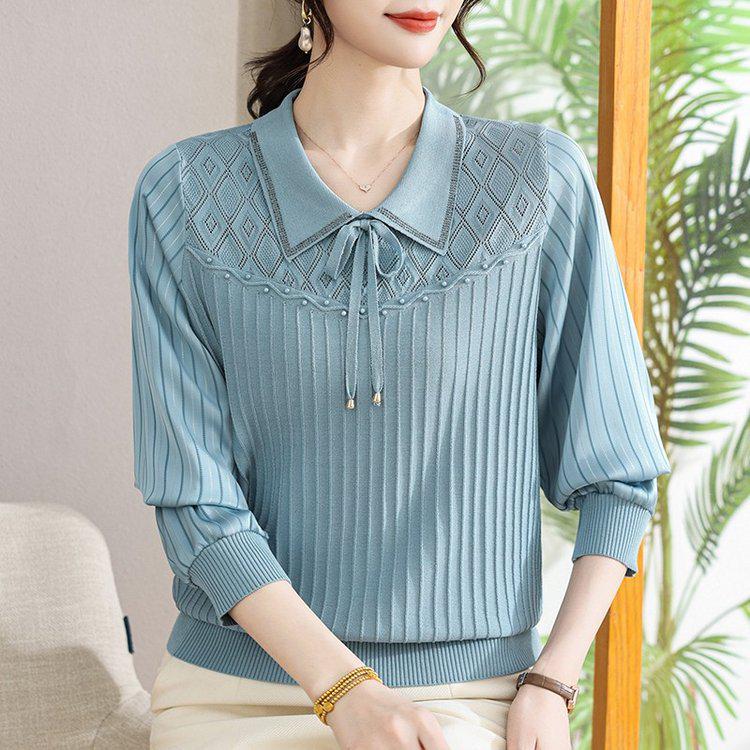 Elegant Retro-Style Women's Knit Top with Lapel Design - Fashionable and Casual for Spring and Autumn