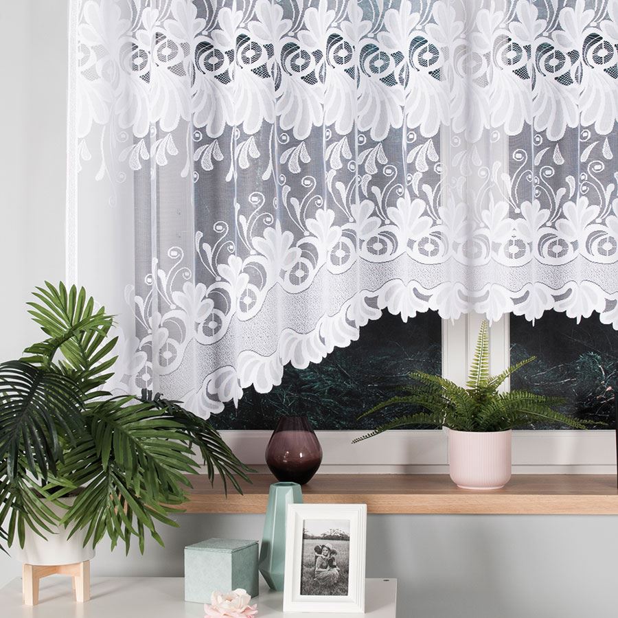 Kasjana - Ready-made Jacquard Curtain with Bottom Trim - 320X160 - White
