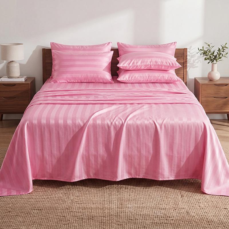 Cross-Border Satin Stripe Bed Sheet & Pillowcase Set for Oversized Double Bed
