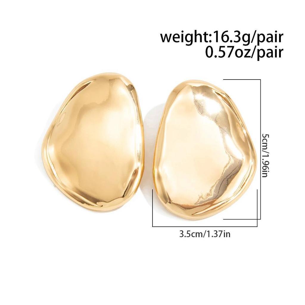 Salircon Fashion Metal Irregular Oval Stud Earrings for Women Exaggerated Gold Color Geometric Earring Party Jewelry Accessories