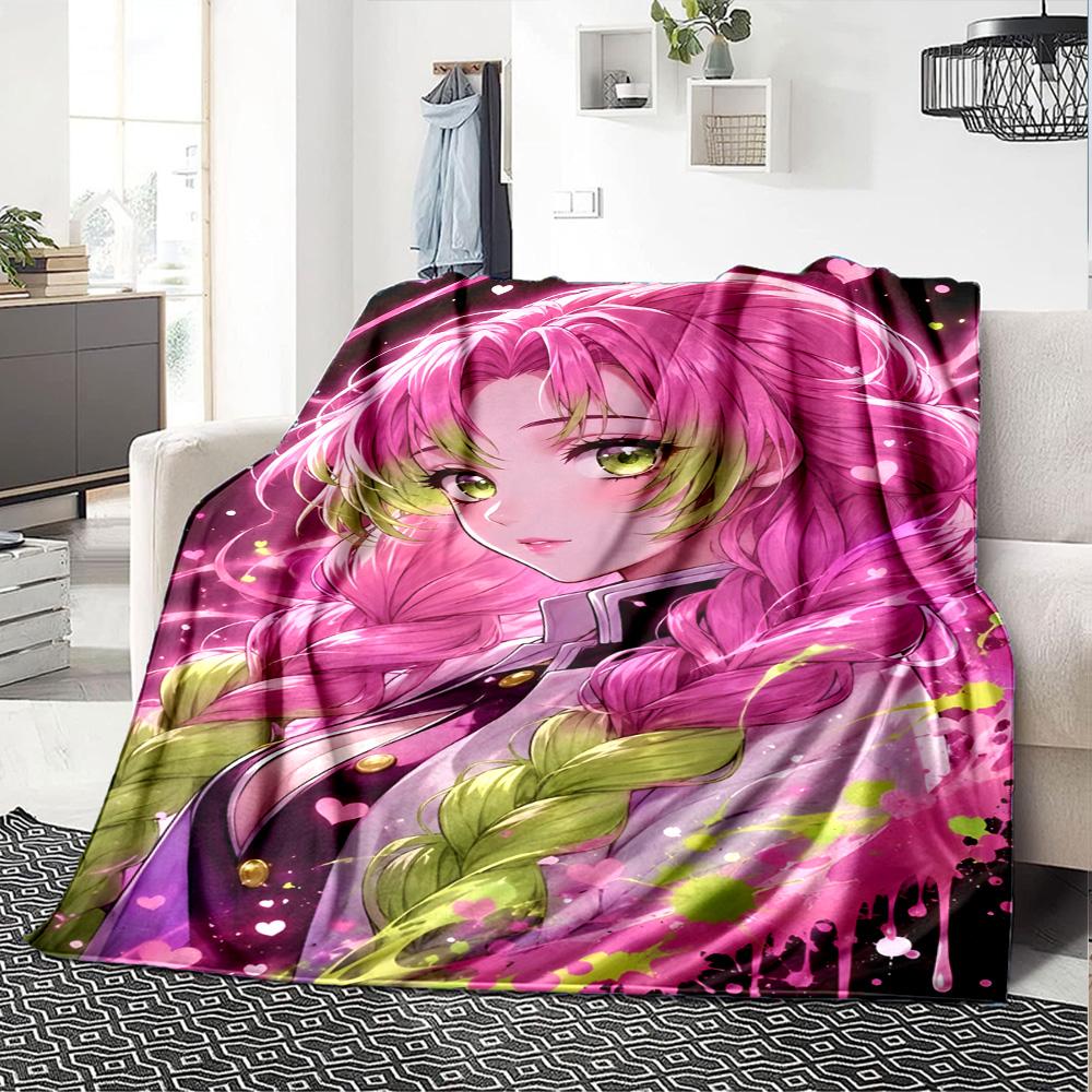 1pc Mitsuri Kanroji Blanket, Gift, for Men and Women, Soft Blanket, Good for Sofa Bed Couch Travel, Lightweight Flannel Blanket
