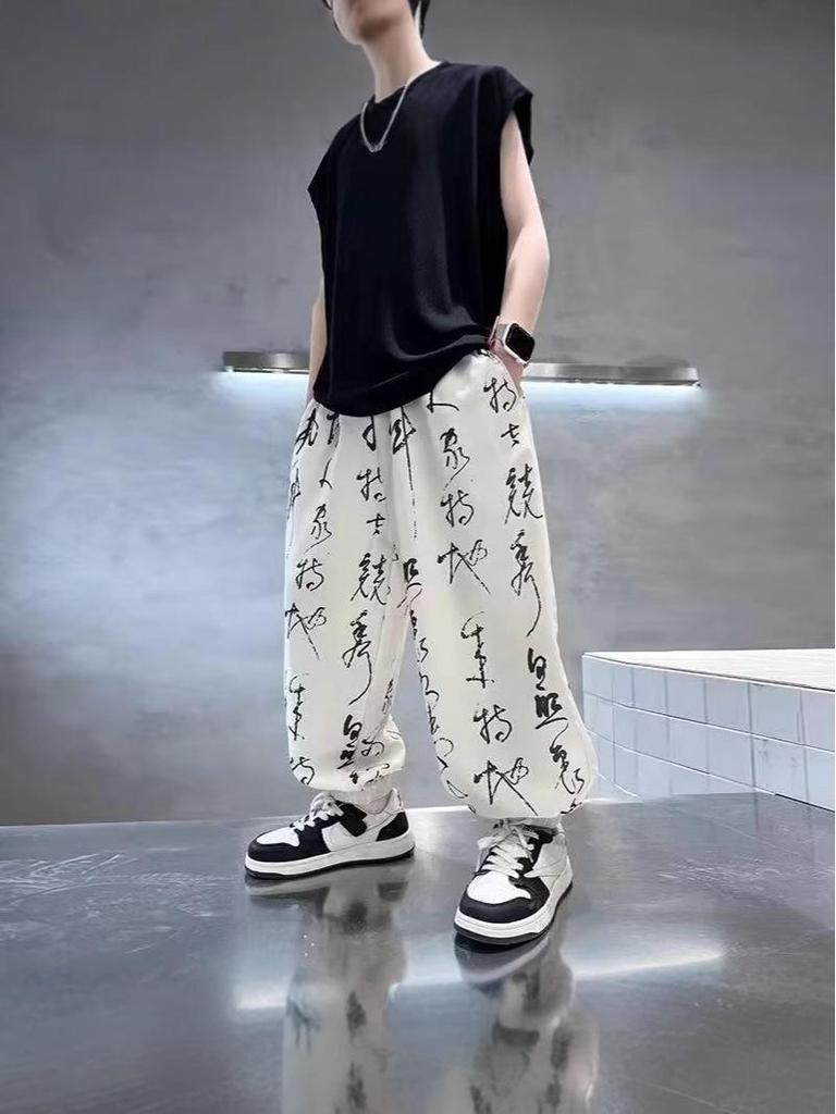 Chinesische Sommerhose für Jungen, schnelltrocknend, aus Eisseide, moskitosicher, leicht, lange Laternenhose für Kinder