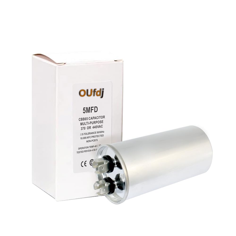 CBB65 Circular Run Capacitor, 450VAC 5 uf/MFD 50/60Hz Round Start Capacitor - Very Suitable for Air Conditioning, Fan Capacitor, Etc. (5 Uf)