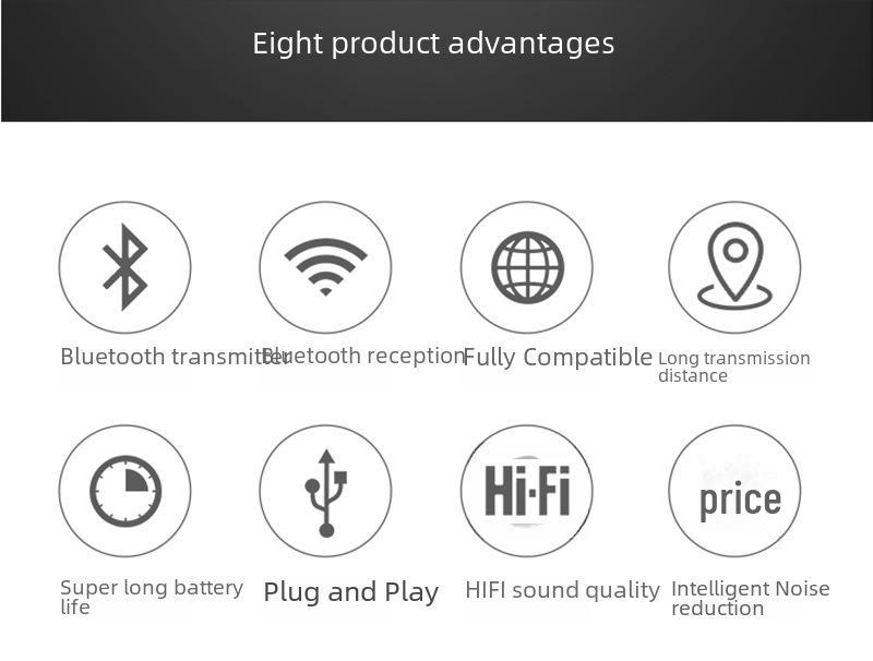 B10S Bluetooth 5.3 Transmitter & Receiver 2-in-1 for 3.5mm Computer, TV, Speakers
