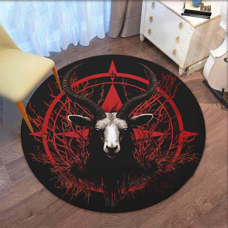 

Black Red Goat Symbol Round Rug Devil Baphomet Occult Gothic Room Decor Anti Slip Floor Mat Home Decor Art Print Carpet 120cm