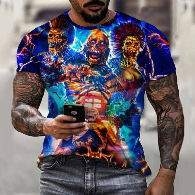 3D Printing T-Shirt Demon Weird Top Street Men's T-Shirt Skull O Neck Fashion Men's Top Short Sleeve Summer Men T-Shirt