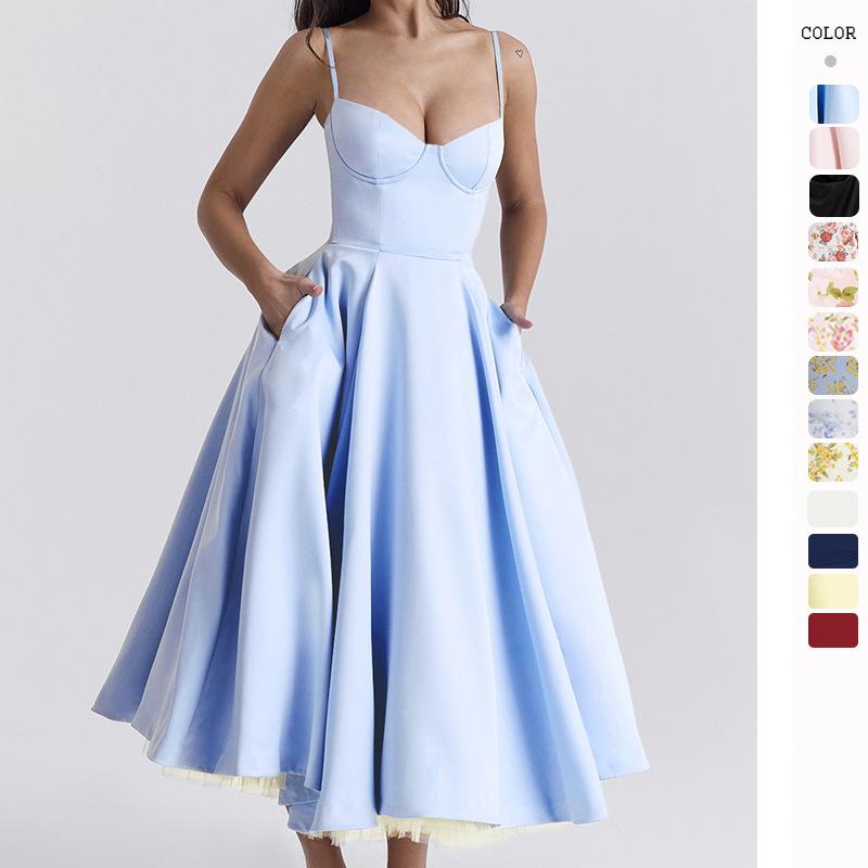 Neues Sommer-High-End-Prinzessinnenkleid Netz-Schwingboden-Doppellagen-Trägerkleid für Damen