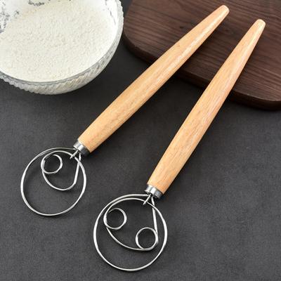 Frusta per impasto danese Frusta per impasto di pane in acciaio inox Frullatore a immersione Frullatore per uova Frusta per impasto di pasticceria con manico in legno Strumenti per la cottura
