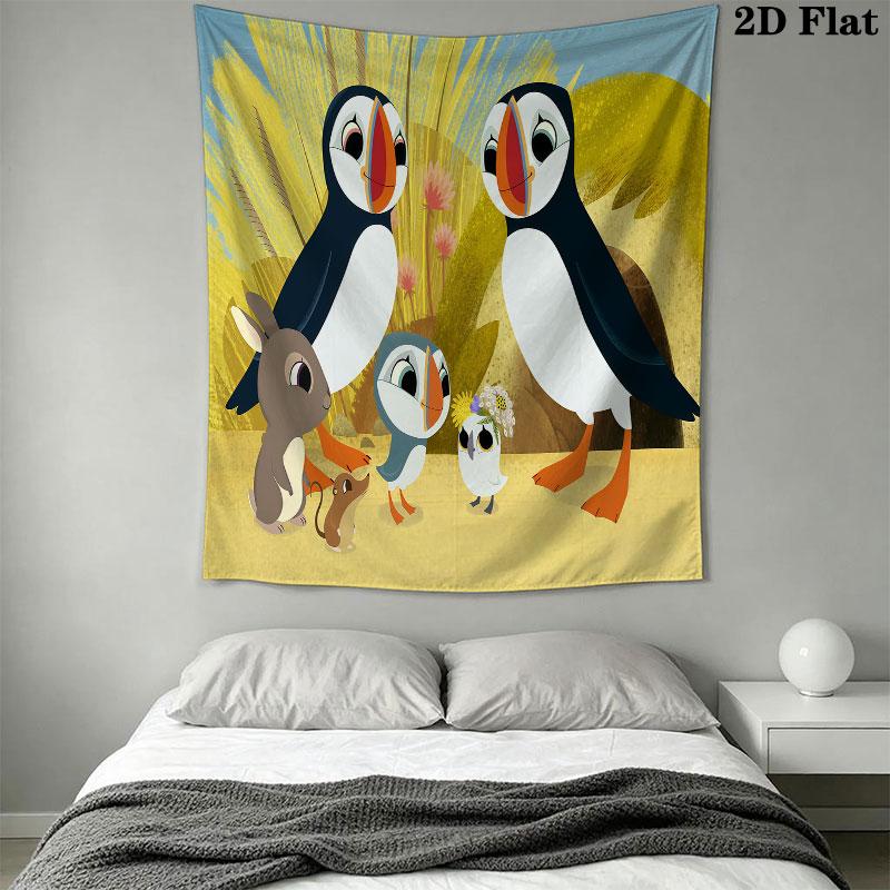 Puffin Rock Joy Wall Hanging Printed Fabric Blanket Decorative Tapestries for Bedroom Living Room Home Decor