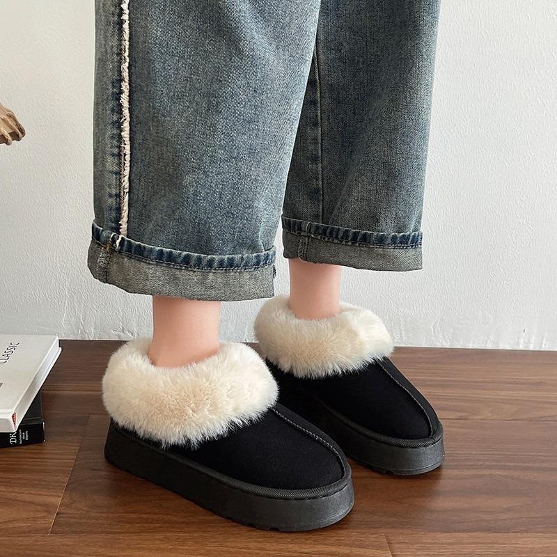 Mode Bottes pour femmes Chaussures plates rondes pour femmes Chaussures à enfiler Plateforme Cheville Peluche courte Femme Bottes de neige Extérieur Antidérapant Garder au chaud Chaussures