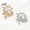 Secure Clasp Brooch Vintage Rhinestone Leaf Brooch, Faux Pearl Leaves Lapel Pin, Sweater Decorative Pin Cardigan Coat Suit Scarf Decoration,