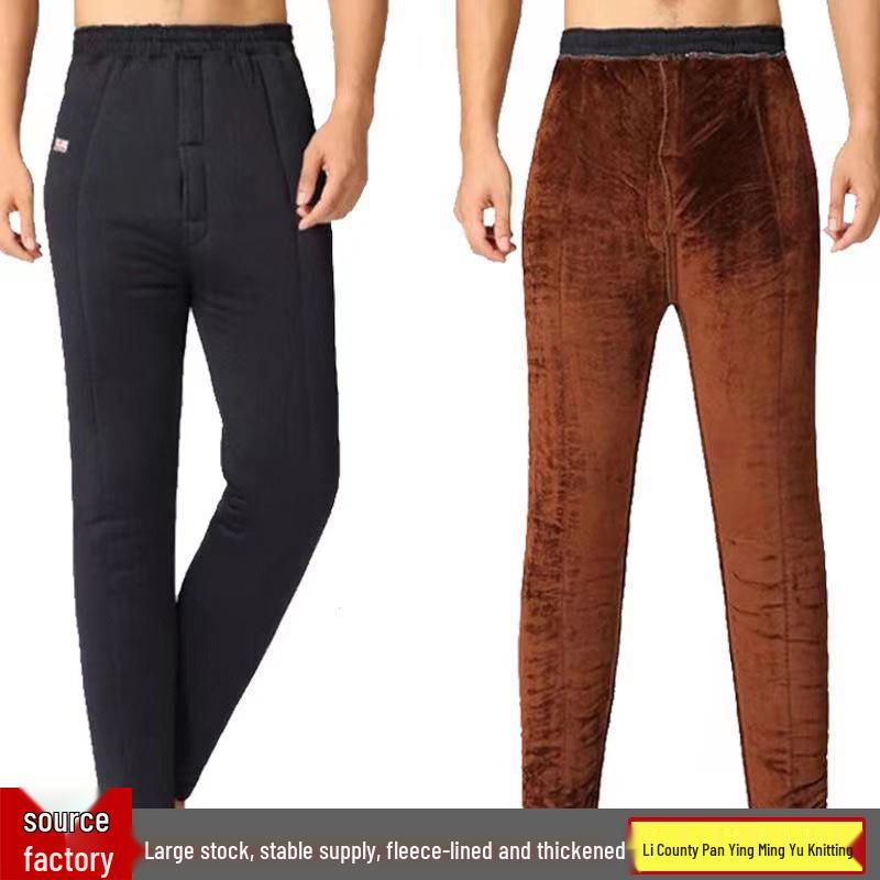 

Men s Fleece-Lined Thermal Pants: 2025 New Style Warm Camel Wool Cotton for Middle-Aged & Elderly Large (130-160 lbs) чорний/синій