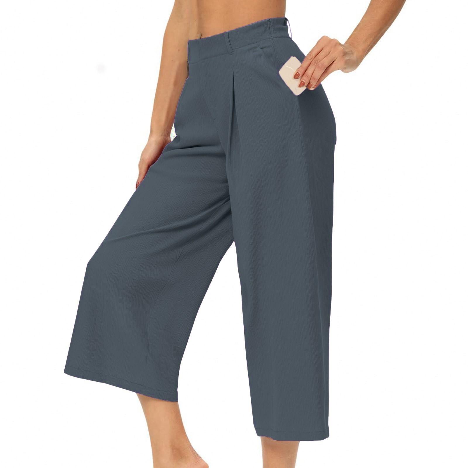 Women s Color Elastic Waist Loose Casual Cropped Pants M