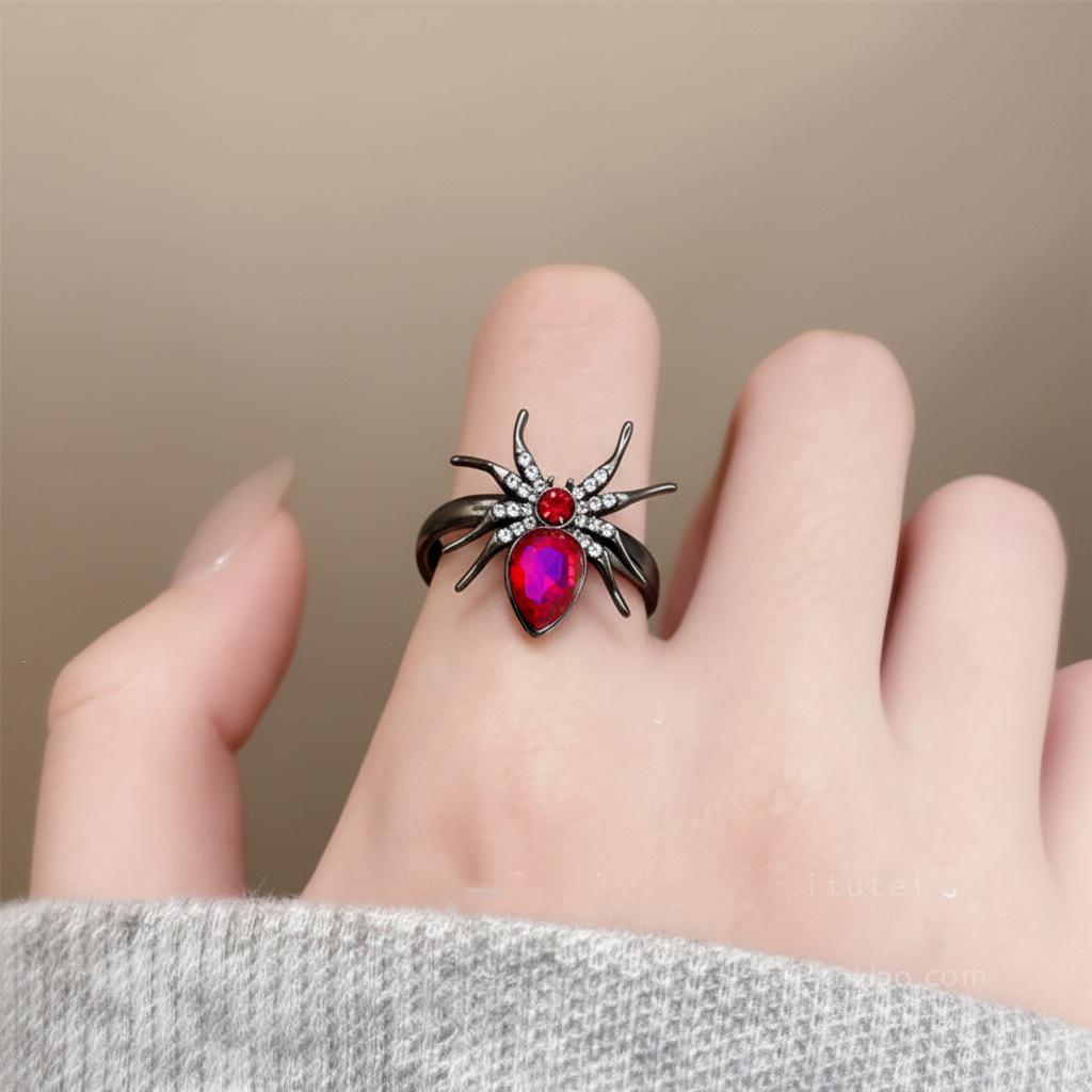 Dunkler Gothic Spinnenring für Damen: Einzigartiges offenes Design für Halloween und Festivals